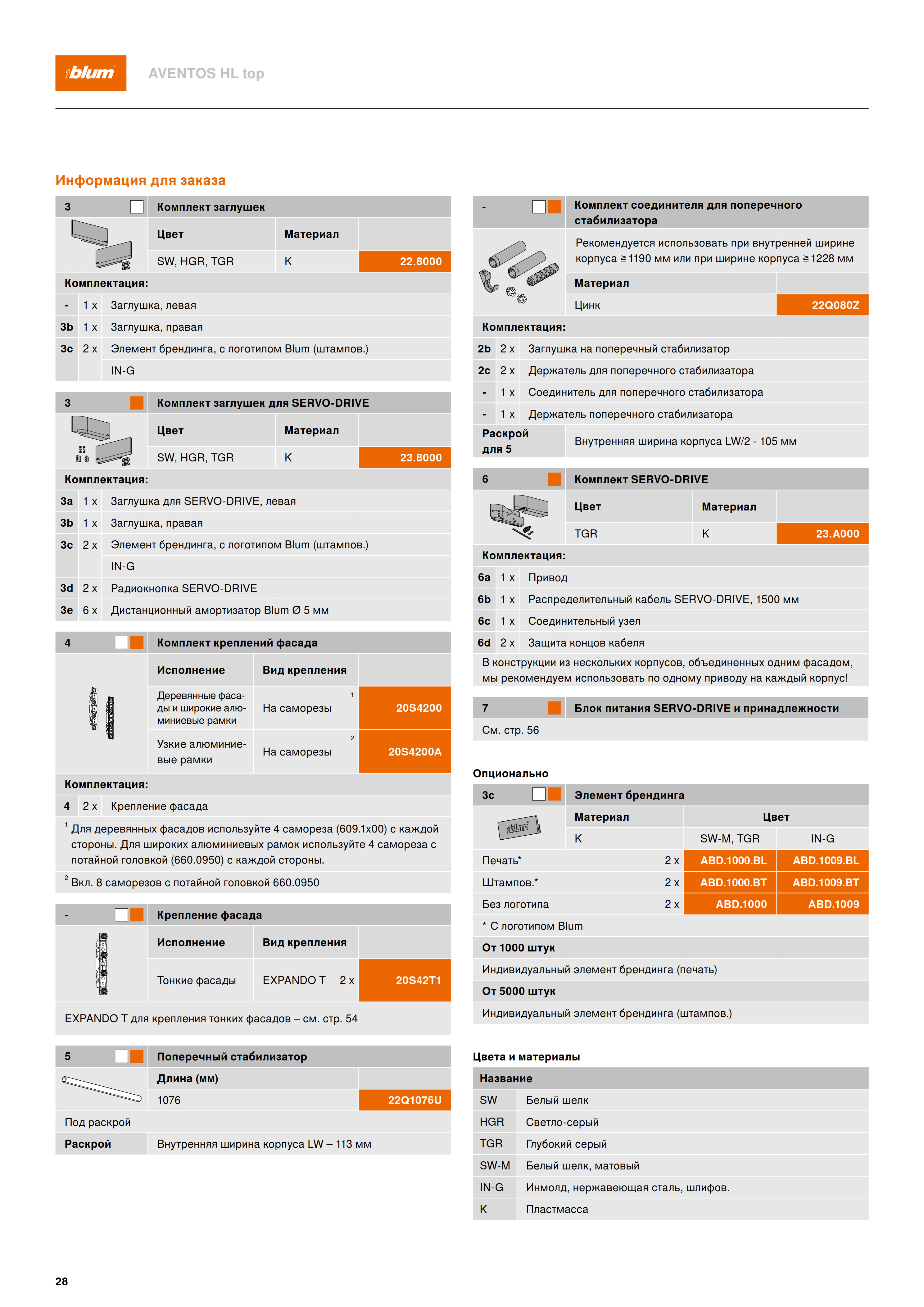 Справочная информация AVENTOS HL top