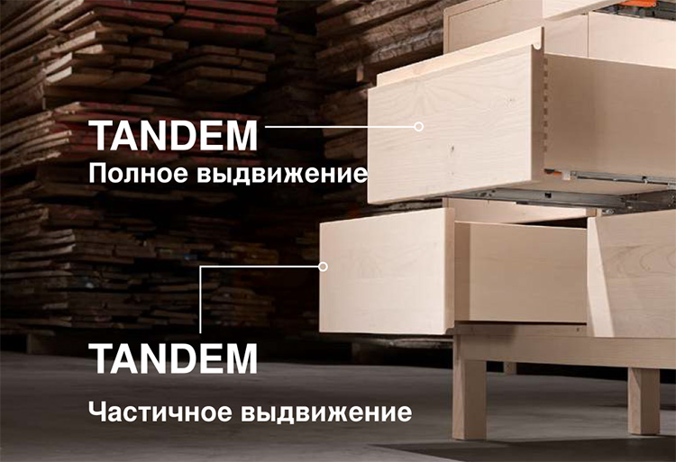Направляющие скрытого монтажа TANDEM BLUM, частичное выдвижение BLUMOTION, 550F